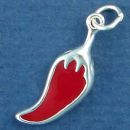 Red Hot Chile Pepper Double Sided Sterling Silver with Red Enamel Charm Pendant