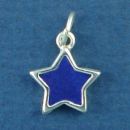 Star with Blue Enamel Accent Sterling Silver Charm Pendant