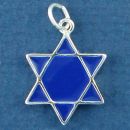 Religious Jewish Star of David Sterling Silver with Blue Enamel Charm Pendant