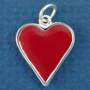 Playing Card Symbol Red Heart Gambling Sterling Silver Enamel Charm Pendant