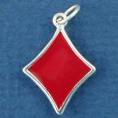 Playing Card Symbol Red Diamond Gambling Sterling Silver Enamel Charm Pendant