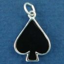 Playing Card Symbol Black Spade Gambling Sterling Silver Enamel Charm Pendant