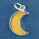 Moon Crescent with Yellow Enamel Sterling Silver Charm Pendant