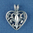 Fleur de Lis Filagree Heart Sterling Silver Charm Pendant