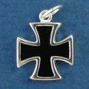Cross with Black Enamel Maltese Style Sterling Silver Charm Pendant