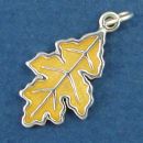 Oak Leaf with Yellow Enamel Accent Sterling Silver Charm Pendant