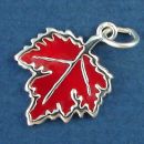 Maple Leaf with Orange Enamel Sterling Silver Charm Pendant