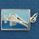Tour Post Card Sterling Silver Charm of Brooklyn Bridge in Ney York Enamel Pendant