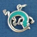 Gecko Lizard Sterling Silver with Green Enamel Charm Pendant