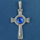 Cross with Blue Crystal Accent Sterling Silver Pendant