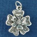 Flower has 5 Pedals 3D Sterling Silver Charm Pendant with Loop on Back for Dangle