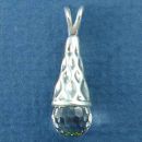 Round Small Clear Aurora Borelias Crystal in Cone Shaped Sterling Silver Pendant Bezel