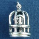 Bird Cage with Bird 3D Sterling Silver Charm Pendant