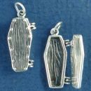 Vampire Coffin 3D Sterling Silver Charm Pendant with Moveable Lid