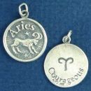 Zodiac Aries Disk with Word Phrase Courageous Sterling Silver Charm Pendant