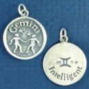 Zodiac Gemini Disk with Word Phrase Intelligent Sterling Silver Charm Pendant
