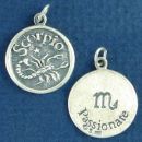 Zodiac Scorpio Disk with Word Phrase Passionate Sterling Silver Charm Pendant