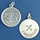 Zodiac Sagittarius Disk with Word Phrase Optimistic Sterling Silver Charm Pendant