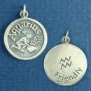 Zodiac Aquarius Disk with Word Phrase Friendly Sterling Silver Charm Pendant