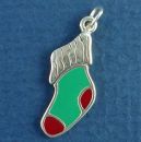 Christmas Stocking with Green and Red Enamel Sterling Silver Charm Pendant