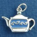 Teapot with Blue and White Enamel Accents Sterling Silver Charm Pendant
