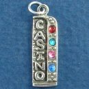Gambling, Casino Sign with Multi Color Crystal Sterling Silver Charm Pendant