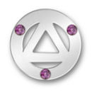 AA Unity Triangle Symbol Message Ring Sterling Silver Pendant with Amethyst Crystal Accents