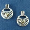 Heart with Beaded Accents Sterling Silver Post Earrings and 14K Gold Heart Center
