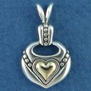Heart with Beaded Accents Sterling Silver Pendant and 14K Gold Heart Center