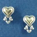 14K Gold Heart with Three Small Heart Accents Sterling Silver Post Earrings