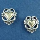 14K Gold Heart with Scroll and Bead Accents Sterling Silver Post Earrings