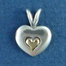 Heart with 14k Gold inner Heart Sterling Silver Pendant Small