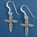 Rose Inspired Christain Cross Sterling Silver French Wire Earrings