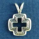 Cross with Cutout Center and Rope Accent Sterling Silver Pendant