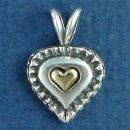 Heart with Beaded Edge Sterling Silver Pendant Small and 14k Gold Heart Center