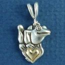 Frog Sitting on 14k Gold Heart Sterling Silver Pendant Small