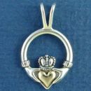 Irish Claddagh Design and 14k Gold Heart Center Sterling Silver Pendant Medium