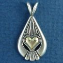 Teardrop Southwest Design with 14k Gold Heart Sterling Silver Pendant
