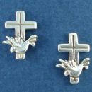 Christian Cross Sterling Silver Post Earrings with Descending Dove Holy Sprit