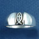 Christian Fish Ichthus with Cross Streling Silver Band Ring