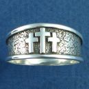 Christian Three Cross of Calvary Streling Silver Band Ring