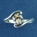 Split Band 14K Gold Cross of Christ Christian Sterling Silver Ring