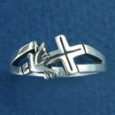 Descending Holy Spirit Dove and Cross Centered Christian Sterling Silver Open Shank Ring