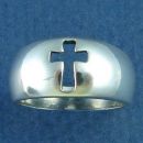 Religious Christian Dome Sterling Silver Band Ring with Cutout Cross