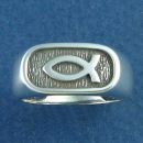 Religious Christian Fish Ichthus with Oxidized Background Sterling Silver Ring