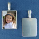 Picture Photo Frame Rectangle Engravable Sterling Silver Pendant