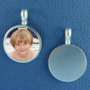 Picture Photo Frame Round Engravable Sterling Silver Pendant