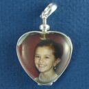 Glass Domed Double Sided Heart Photo Locket Sterling Silver Pendant