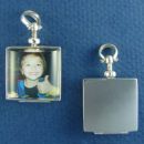 Glass Square Photo Locket Sterling Silver Pendant with Engravable Silver Back