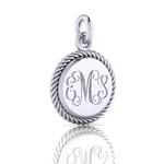 Sterling Silver Engraved Charm Round 15mm Diameter with Rope Edge